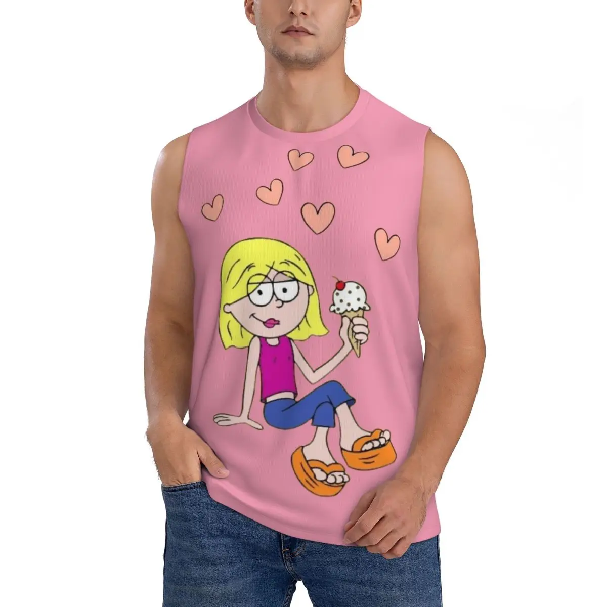 Lizzie Mcguire Cartoon Men Sleeveless Tank Tops Quick Dry Breathable Gym Fitness Running Summer Casual Sport Vest