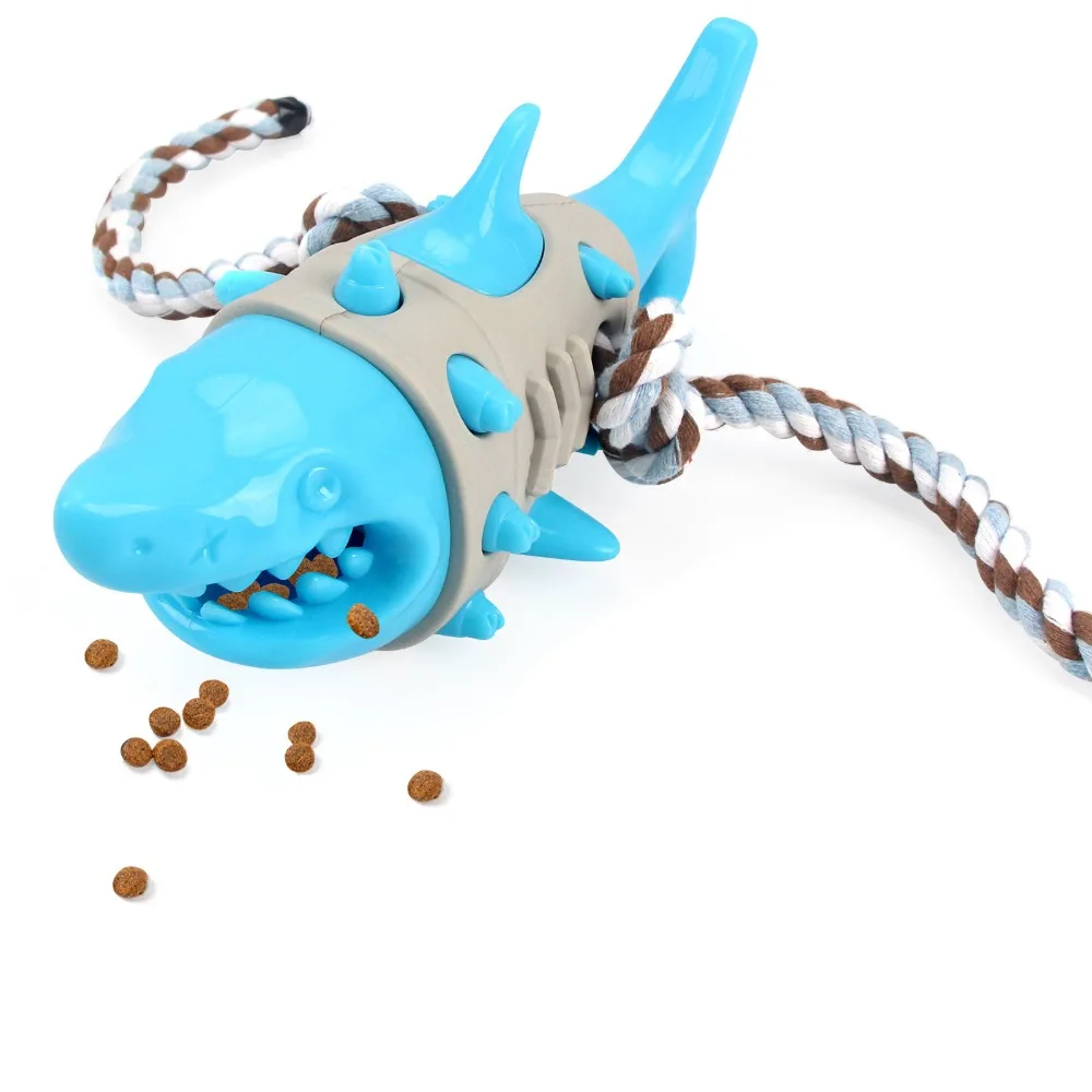 

Simulated Shark Pet Chew Toy Bite-resistant with Rope Pet Leaking Food Toy Wear-resistant Pet Training Toy for Puppy Cat