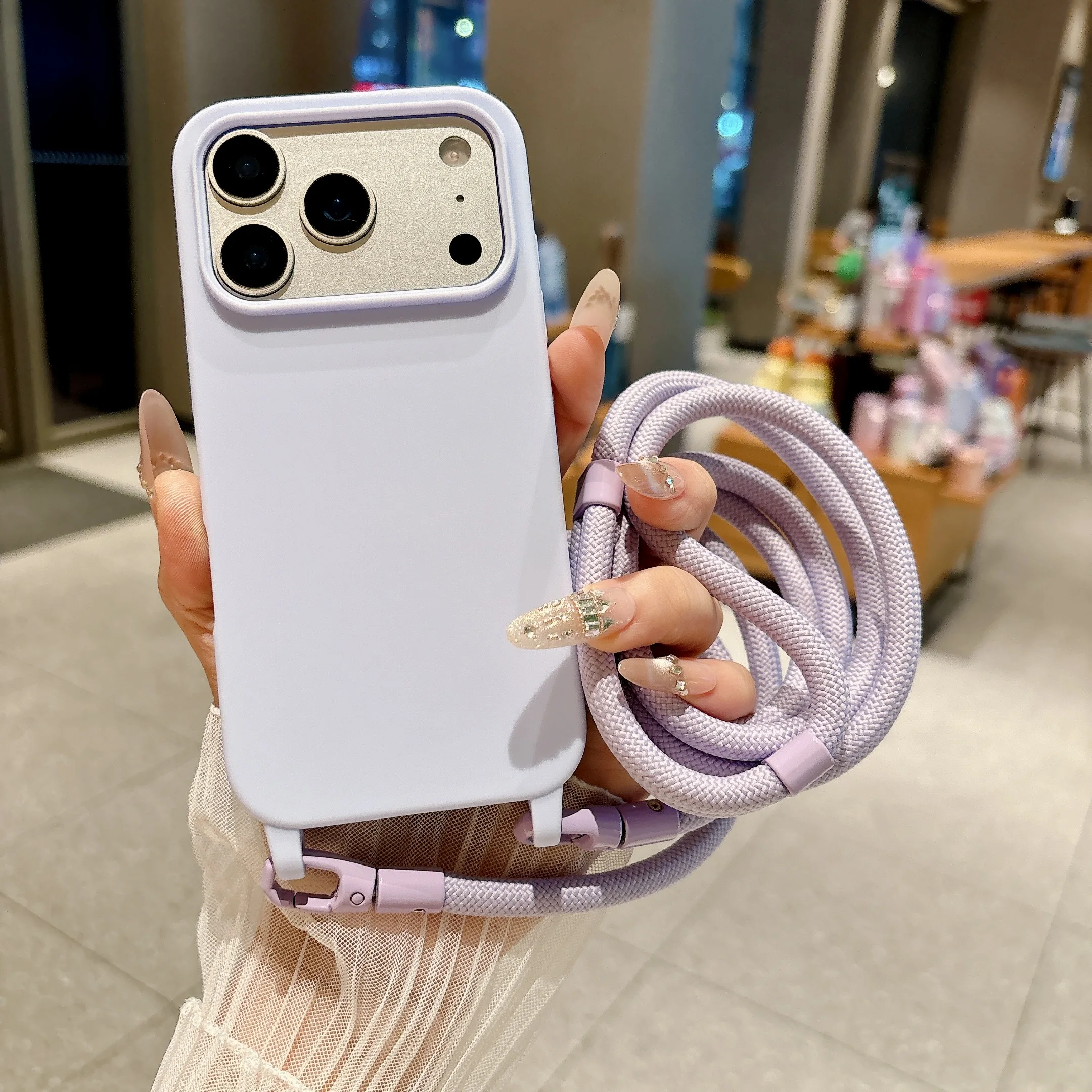 Matte Candy Color Lanyard Phone Case For iPhone 13 12 Mini 11 Pro XS Max X XR 8 7 6 Plus Shockproof Soft TPU Protective Cover view 2