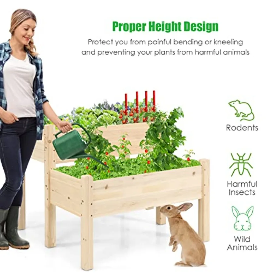 Raised Garden Bed Set of 2, Wood Elevated Planter Beds with 8 Drainage Holes and 2 Planter Boxes, 3.5 Cu.Ft Above Ground Rise G