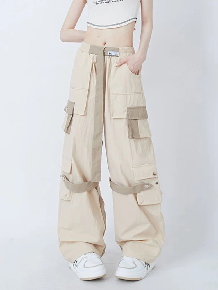 

Jmprs Harajuku American Cargo Pants Women Patchwork Pockets Straight Trousers Retro High Waist Loose Bf Streetwear Wide Leg Pant