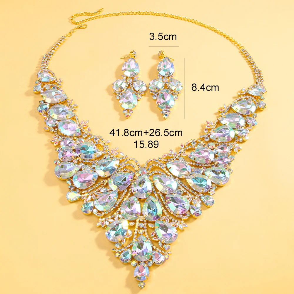 Stonefans Rhinestone Drop Necklace Earrings Set for Women Party Accessories Large Exaggerated Drag Queen Jewelry Set Luxury 2024