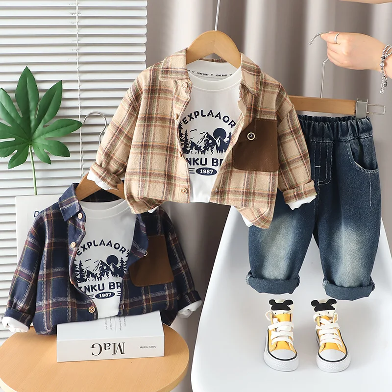 

2025 Spring Boys' Western Style Set New Children's Spring and Autumn Fashion Outerwear Long Sleeve Three Piece Set