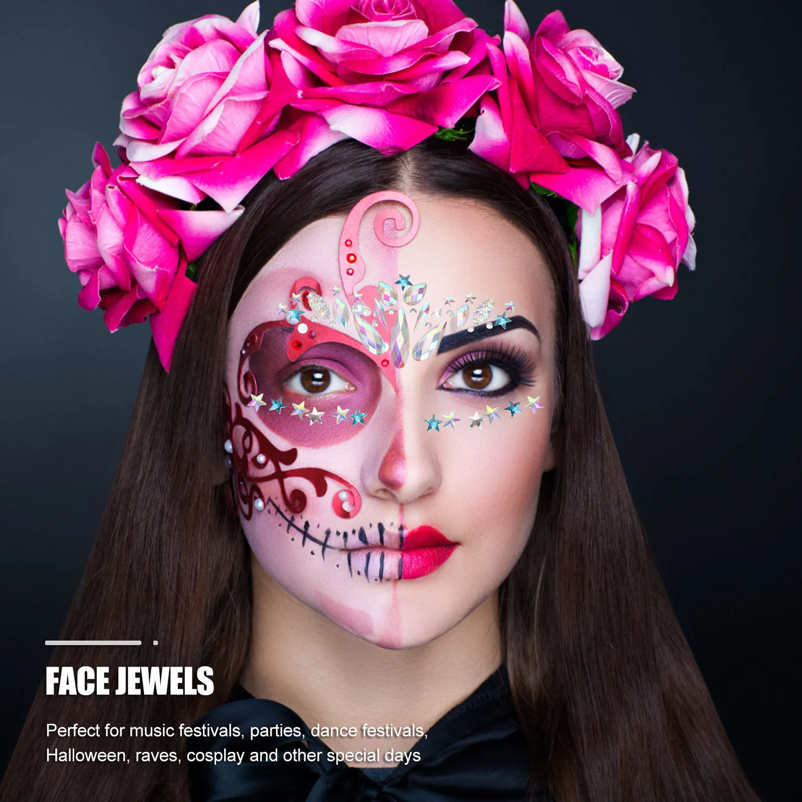 

4 Sheets Face Rhinestones Sticker Acrylic Facial Decors for Party Night Outfit Enhancement Makeup Accessories