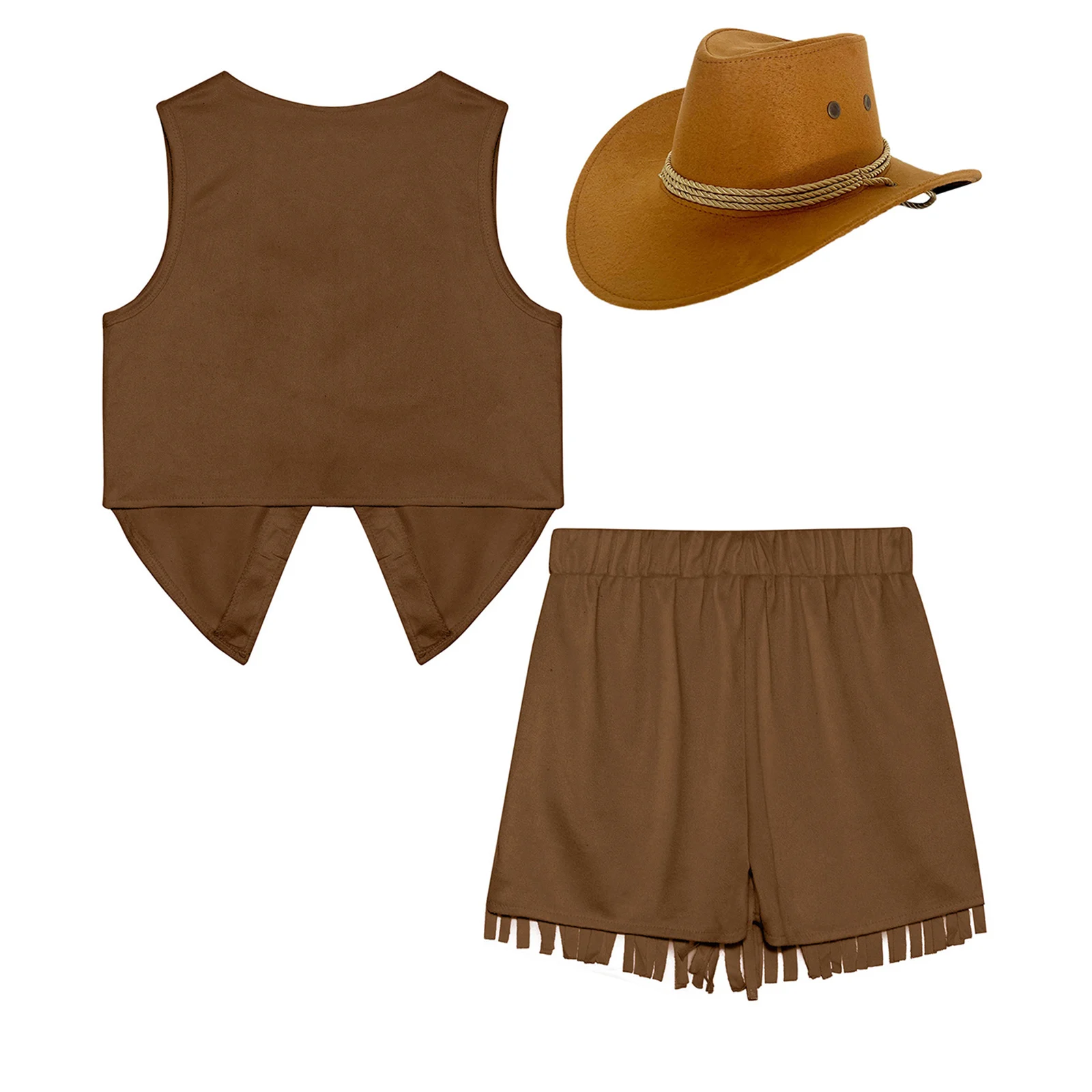 Kids Girl Boy Faux Suede Fringed Vest Children Tassels Waistcoat for Carnival Theme Party Halloween Western Cowboy Costumes