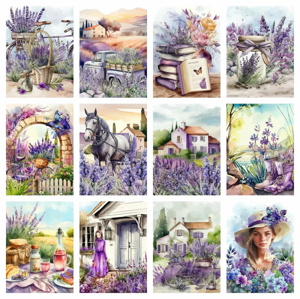 Lavender Flower 5D DIY Diamond Painting Field Landscape Cross Stitch Embroidery Mosaic Round Drill Rhinestones Home Decor Gifts