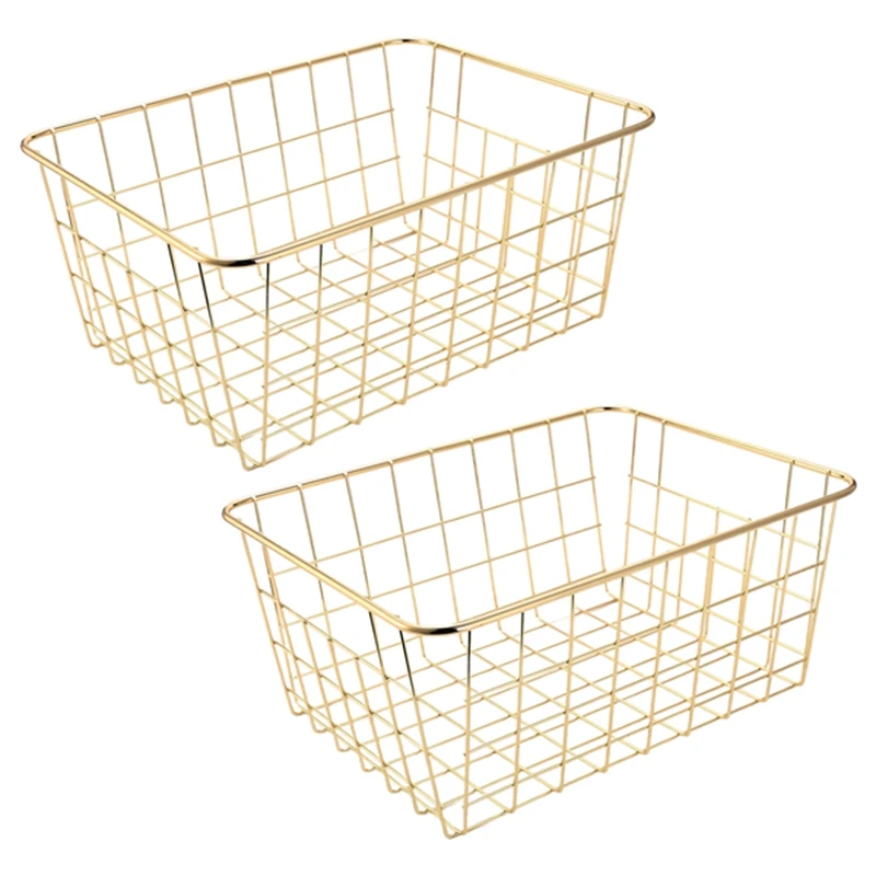 Cestas de arame, cesta de arame dourada com 2 pacotes, organização de armazenamento, decoração de artesanato, cozinha (ouro)