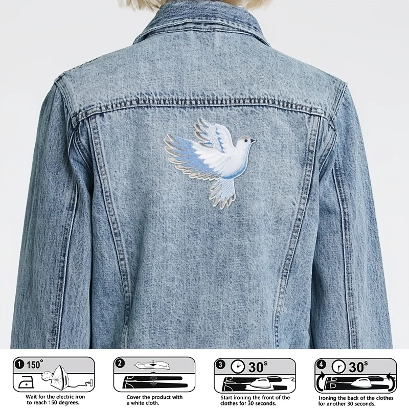 1pc blue-white gradient dove embroidery patch, iron-on badge suitable for jackets, hats, and hoodies, a meaningful creative gift view 6