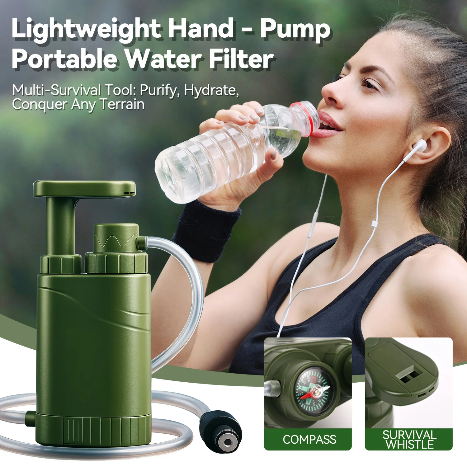 

Portable Water Purifier Pump with Replaceable Carbon 0.01 Micron Water Filter