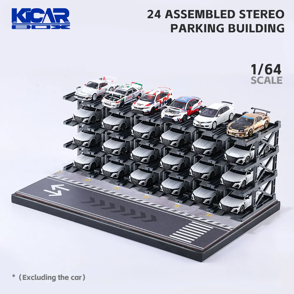 KicarMod 1/64 3D Parking Building Model Car 24-seat assembled multi-storey car park Multi-Layer Structure with Display Car