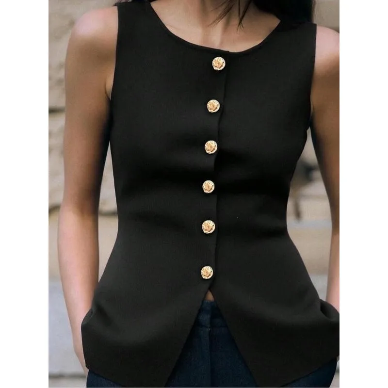 

Sleeveless Ribbed Boat Neck Tank Top Women's Vest H 68474 Cross-Border Fashionable Summer Top without Chest Pad