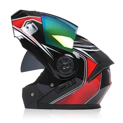 Summer Winter DOT Professional Dual Lens Flip Up Motorcycle Helmet Safety Motocross Racing Modular Colorful Visor Helmet