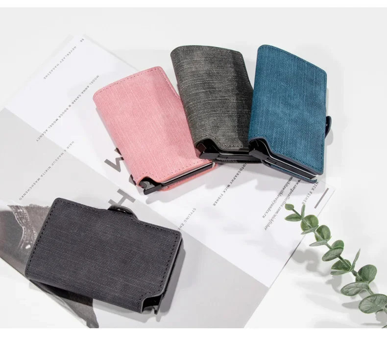 Damen Rosa Geldbörse Schlankes Minimalistisches PU-Leder Automatisches Pop-Up-Portemonnaie Geldklammer RFID Aluminium Kreditkartenhalter für Frauen Männer – Detail 6