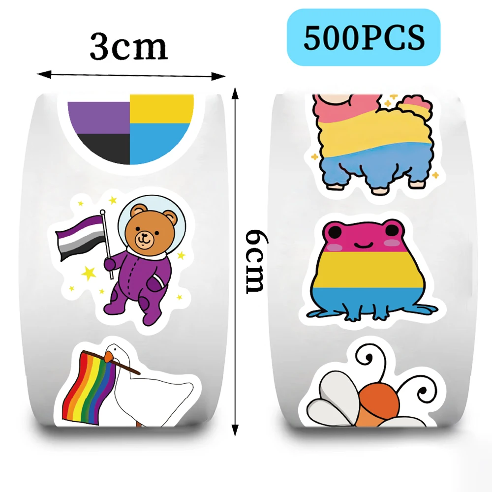 500PCS Gay Lesbian Pride Stickers Colorful Rainbow Cartoon Decals Toys Laptop Phone Bike Luggage Kids Roll Sticker