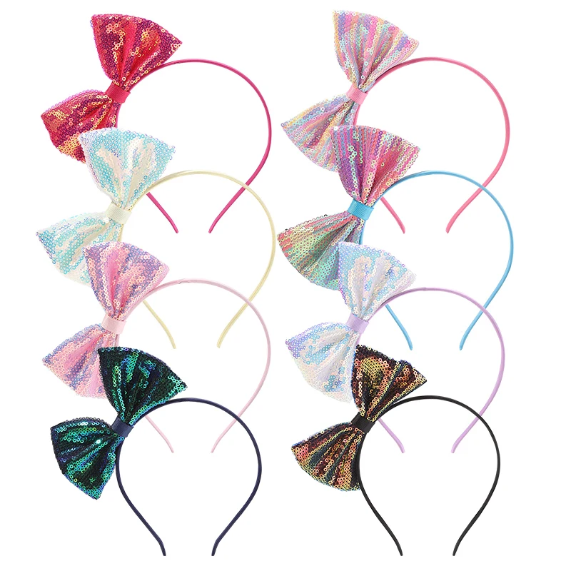 8pcs Cute Sequin Hair Bows Headbands for Girls Glitter Bows Hairbands Kids Hairhoops Children Hair Accessories