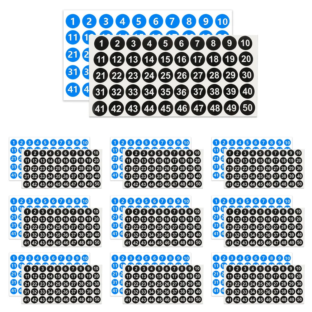 10pcs 라운드 디지털 스티커 20 시트 조직을위한 자체 접착 번호 라벨 사무실 교실 Diy 공예 번호
