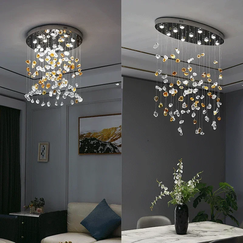 LED Modern Crystal Dining Room Chandelier Special-shaped Stone Decorative Lights Color Living Room Lighting
