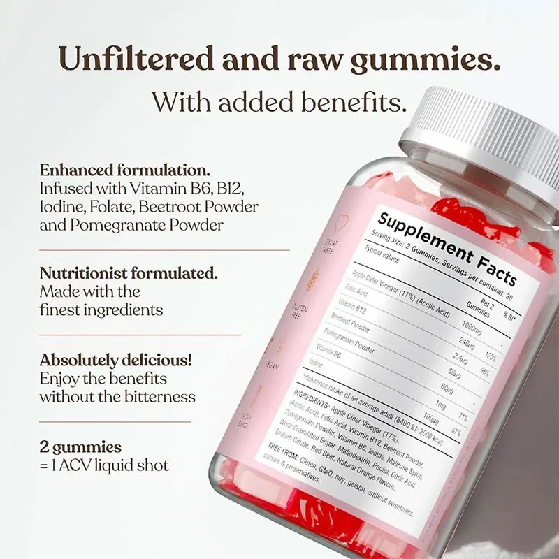 Apple Cider Vinegar Gummies -Support Appetite Suppression Promote Fat Metabolism and Digestive Health Antioxidant Detoxification