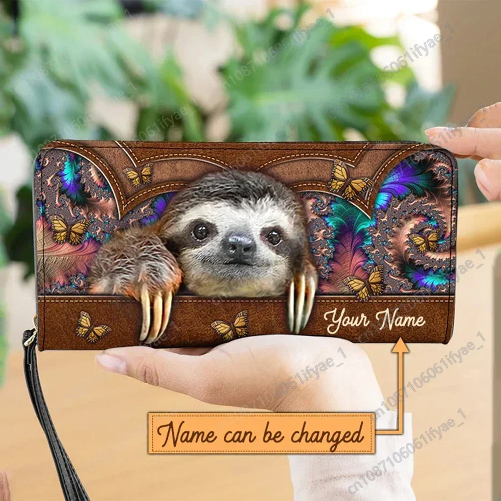 Kawaii Jeans Pocket Sloth Design Leather Wristlets Wallet Women Long Slim Coin Purse Multifunction Card Holder Small Mobile Bag