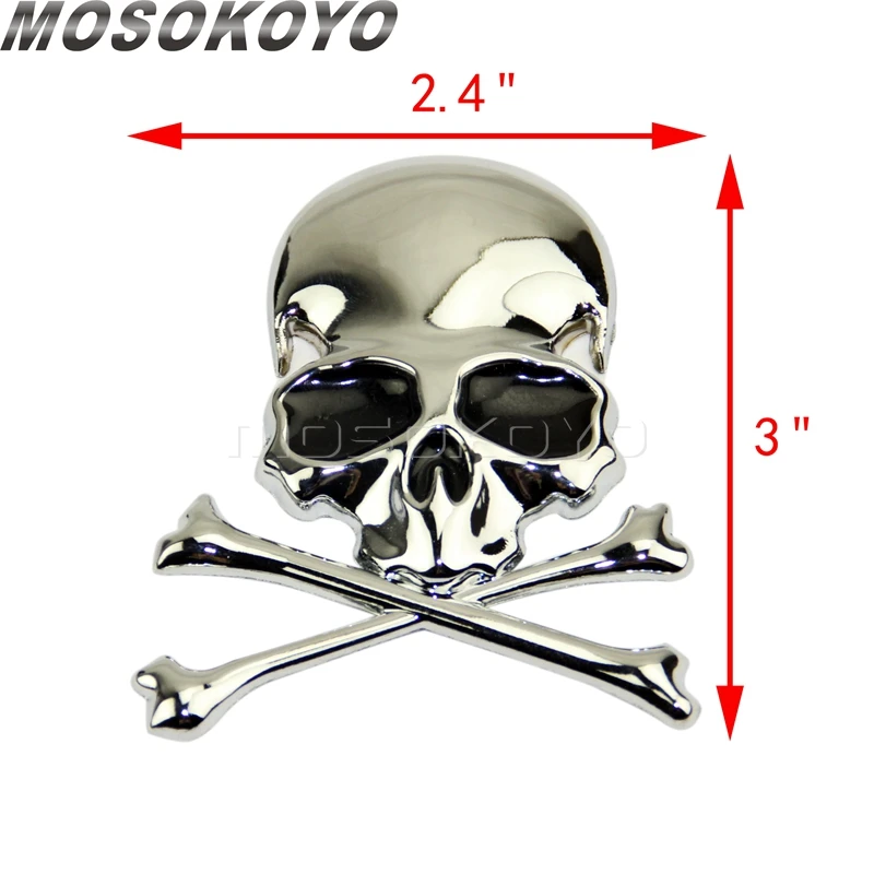 ثلاثية الأبعاد كروم معدن الجمجمة مسند الظهر جذع خزان وقود دراجة نارية شعار شارة ملصق لاصق لامع ورائع ل هارلي المروحية بوبر مخصص هوندا BMW