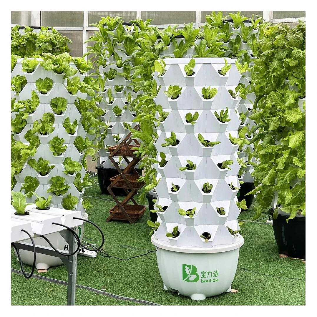 65L 6 layer 48 holes garden  vertical farming agricultural hydroponics tower system in strawberry greenhouse