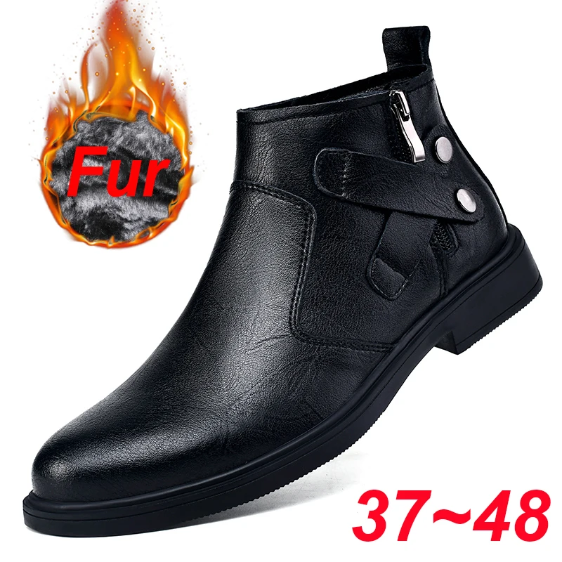 New Men\'s Boots Fashion Chelsea Boots Genuine Leather Gentleman Ankle Boots Zipper Business Formal Shoes for Men Platform Boots