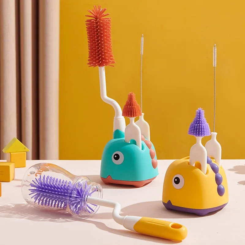 

3-Piece Silicone Bottle Brush 360° Rotating Baby Nipple Brush Washing Cup Brush Bottle Cleaning Brush Set
