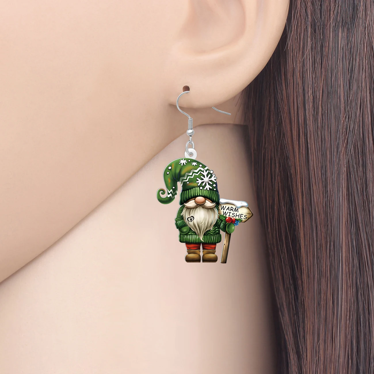 BONSNY Acrylic Christmas Gnomes Dangle Earrings Snowy Santa Claus Winter Gnome Jewelry Xmas Gifts For Women Girls Holiday Charms