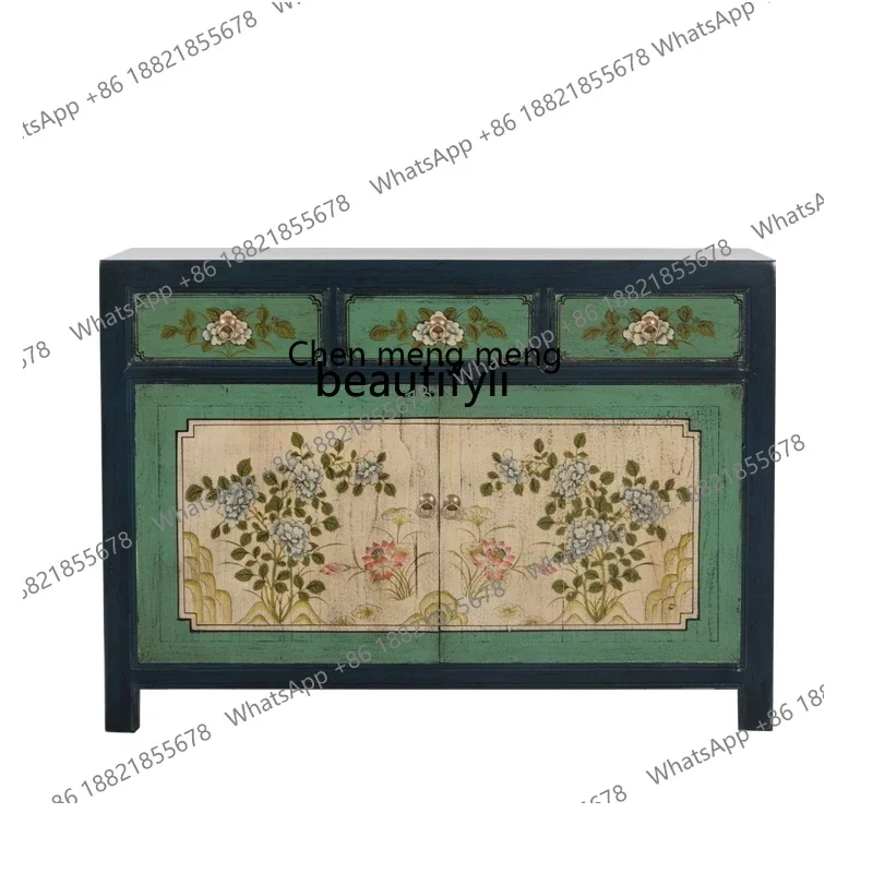 ss8350 Chinese side cabinet solid wood porch, elm, storage painted furniture retro old storage cabinet
