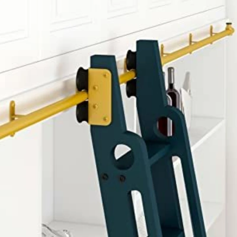 Imagem -02 - Deslizante Biblioteca Hardware Kit-ouro Tubo Redondo Rolling Ladder Faixa sem Escada Rolo Piso com Freio para Interior 16ft488cm