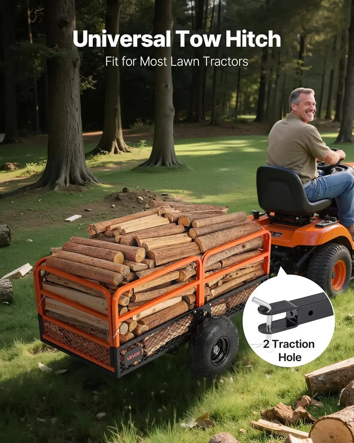 22 Cu.Ft 1600Lbs Steel ATV UTV Trailer Tow Behind Dump Cart, Heavy Duty Pull Behind Utility Dump Trailer for Lawn Mower Trailer