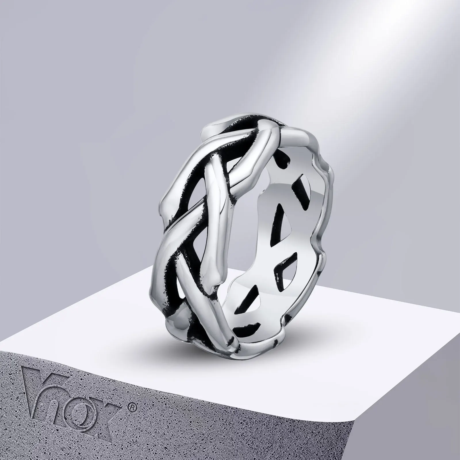 Vnox Twisted Chain Rings for Men Women, Never Fade Stainless Steel Hollow Ring Gift to Dad Father BFF Christmas Jewelry