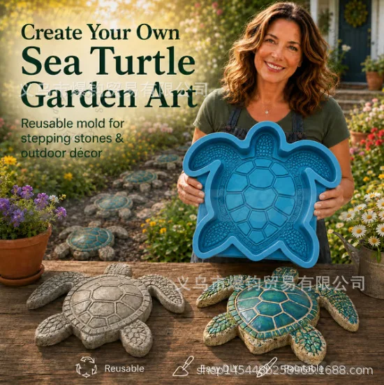 Reusable Ocean Theme Stepping Stone Silicone Mold DIY Garden Path Cement Mould Sea Turtle Octopus Shark Pattern Concrete Mold