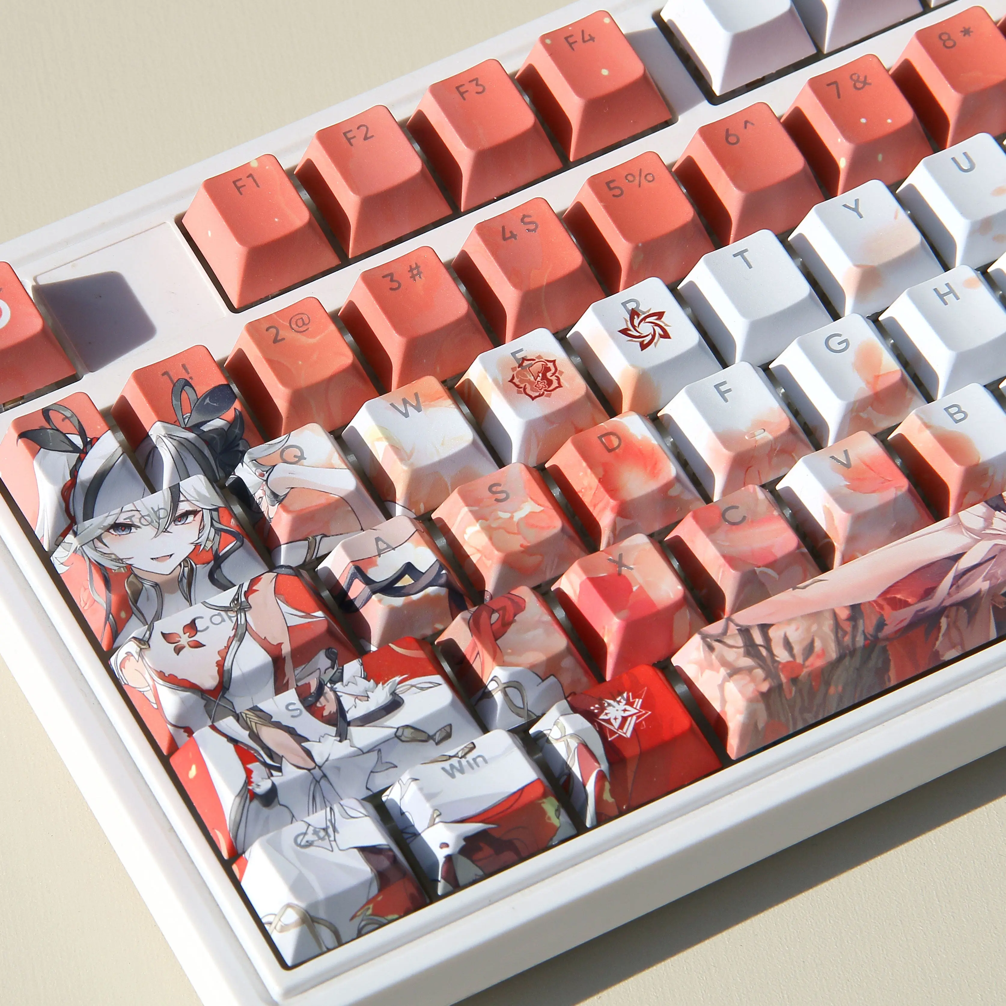 Anime Wuthering Waves Camellya PBT Keycaps Cosplay Props Animation Satellite Axis Side Engraved Keycaps Gaming Tabletop Supplies