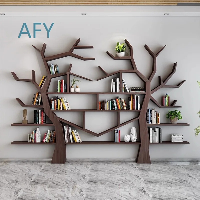 Wood Tree Shaped Bookshelf for Office Home Study Room Creative Heart Design Multi Layer Storage Rack Solid Wood Reading Shelf