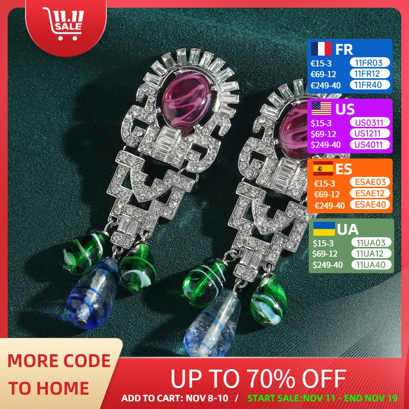 

Vintage Large Zircon Statement Earrings Water Drop Purple Glass Big Party Jewelry Designer Quality Luxury Gifts Trends 2025 New