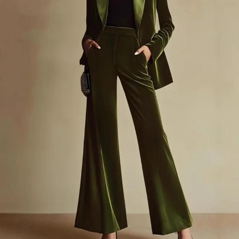 

Women New Autumn Winter European American Velvet High Waist Flare Pants Fashion Elegant Goddess High End Trousers