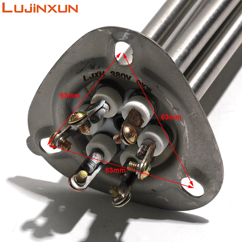 LUJINXUN Triangle Flange 63mm Electric Heating Element 12KW/6KW/9KW 201SS Water Heater Tube for Dishwasher Water Tank