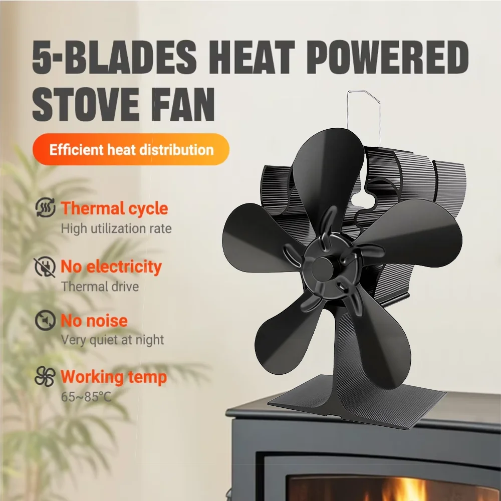 Heat Powered Stove Fan With 5 Blades Eco Friendly Silent Operation For Log Wood Burner And Fireplace Efficient Heat Distribution