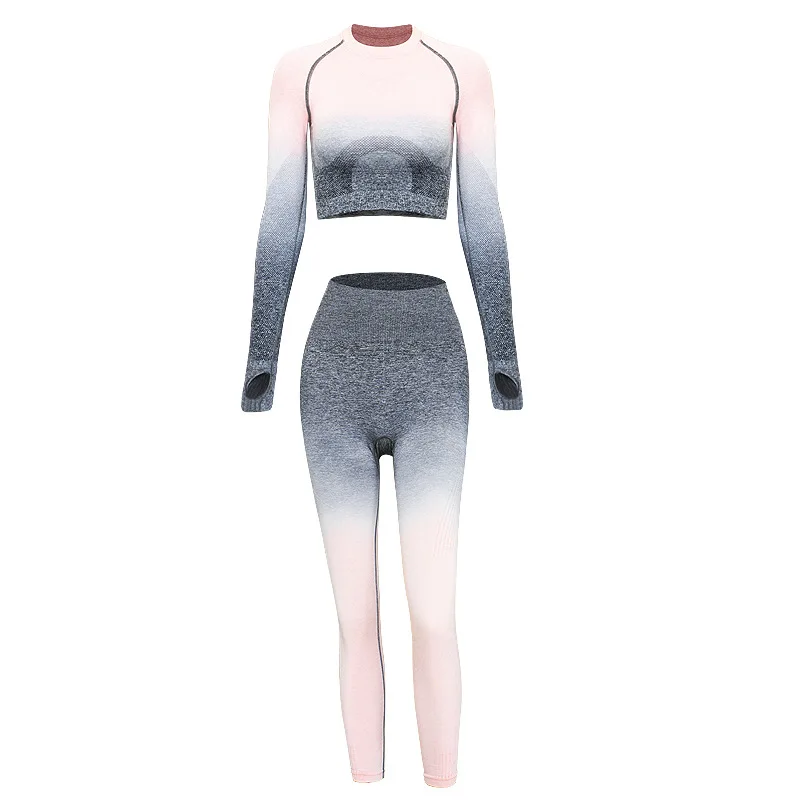 Ropa de gimnasio para mujer, Leggings de cintura alta y sujetador recortado, conjunto de Yoga sin costuras, ropa de entrenamiento, 2 piezas