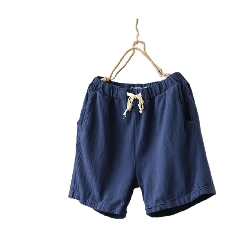 2026 Summer New woman shorts cotton linen streetwear fashion casual short trouser  loose high waist solid short black breathable