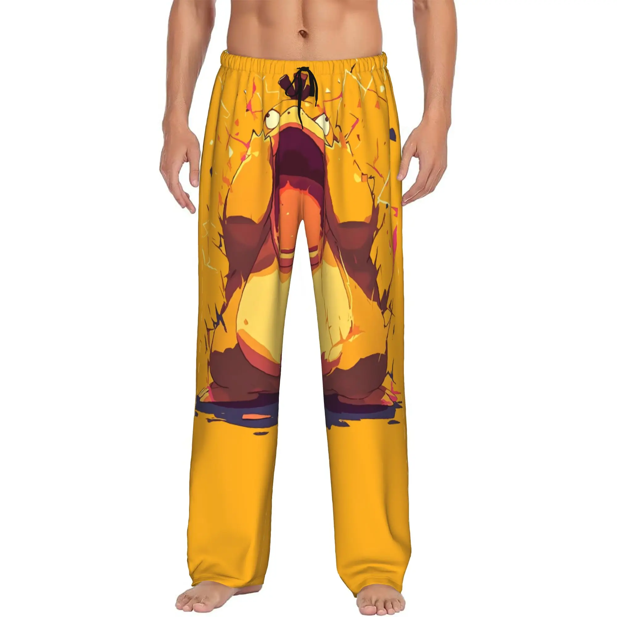 Custom P-Psyducked Cartoon Pajama Pants Sleepwear for Men Elastic Waistband Duck Anime Sleep Lounge Bottoms with Pockets