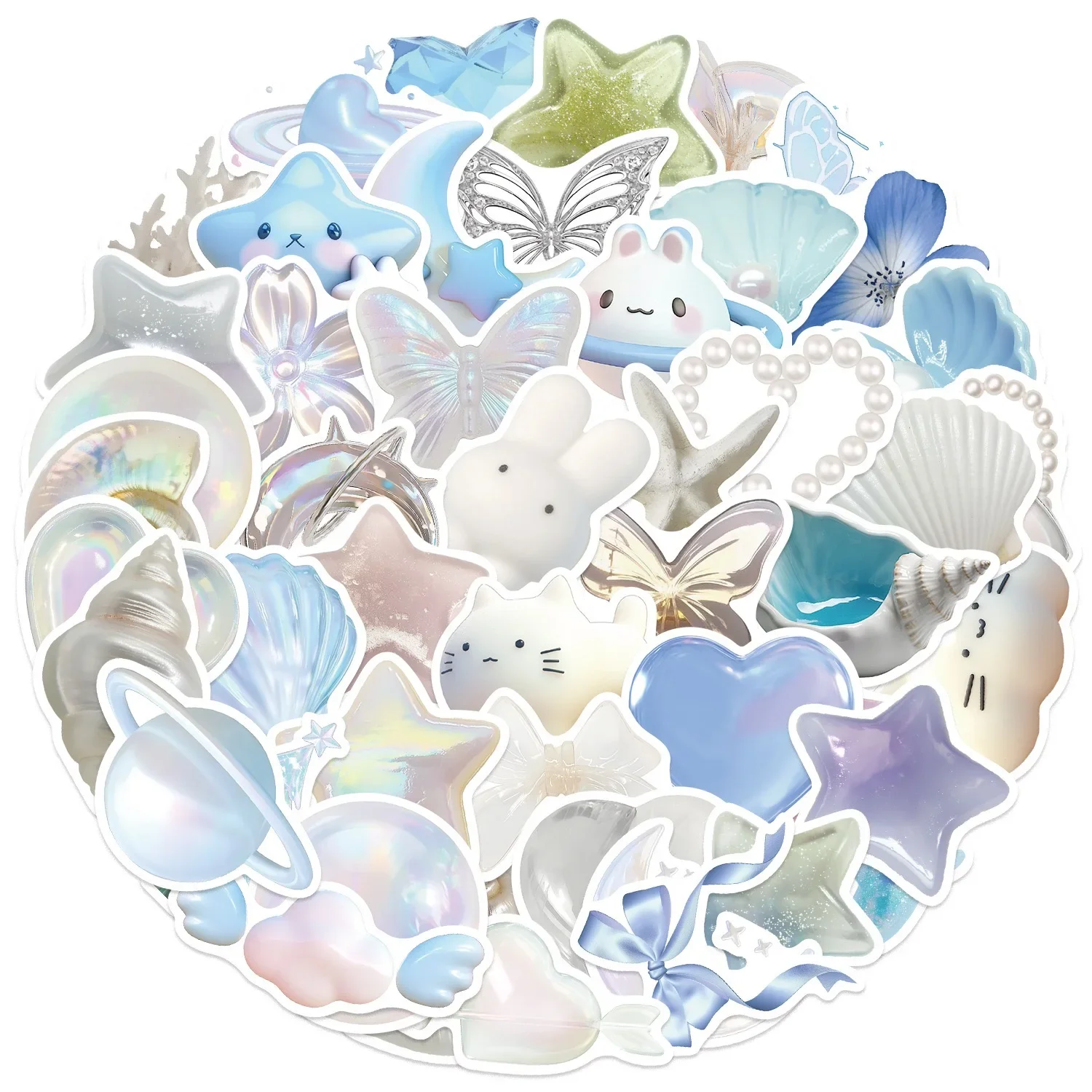50pcs Ins Style Shiny Silver Blue Stickers Aesthetic Graffiti Decoration DIY Skateboard Phone Fridge Bike Cute Decals Kid Toy