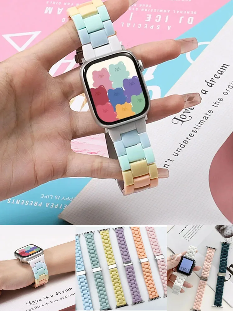 Bonbonfarbenes Harzarmband für Apple Watch 49 mm, 45 mm, 44 mm, 42 mm, 41 mm, 40 38 mm, kompatibel mit iWatch Serie 10 9 8 7 se 6 5 3 Ultra