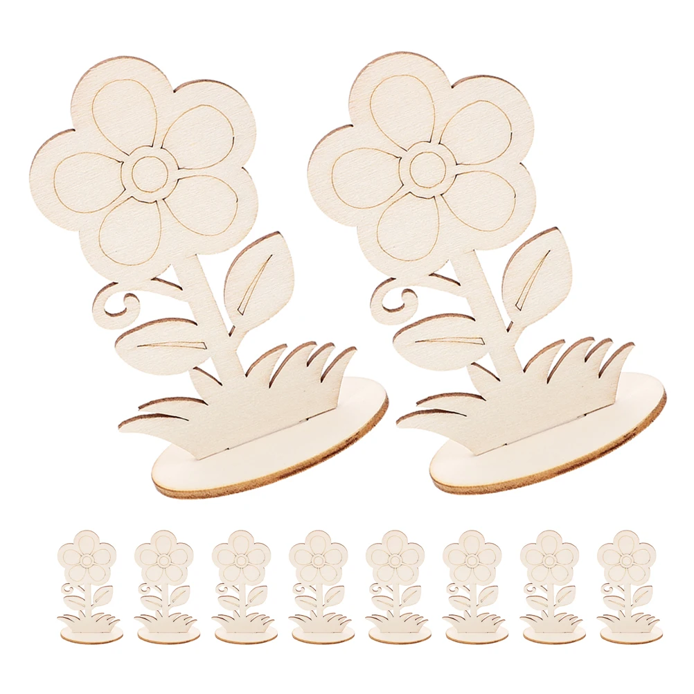 

10 Pcs Wooden Flowers Unfinished Ornaments Blank Crafts for Child DIY Decorations Handmade Paint Your Own Sewing Accessories