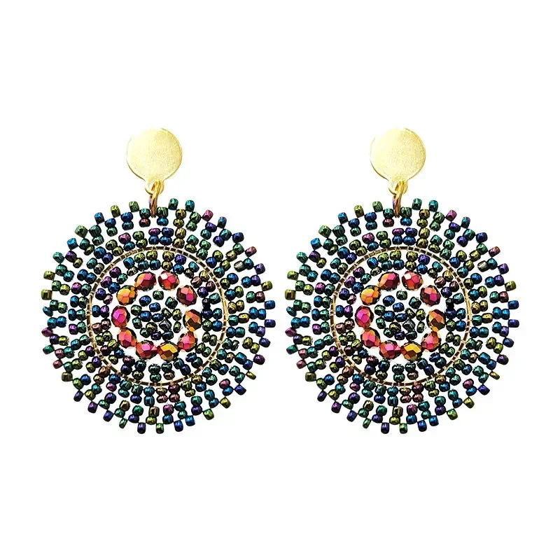 Pendientes de cuentas de cristal estilo bohemio deslumbrante versátil Simple de marea redondez joyería Vintage para mujer
