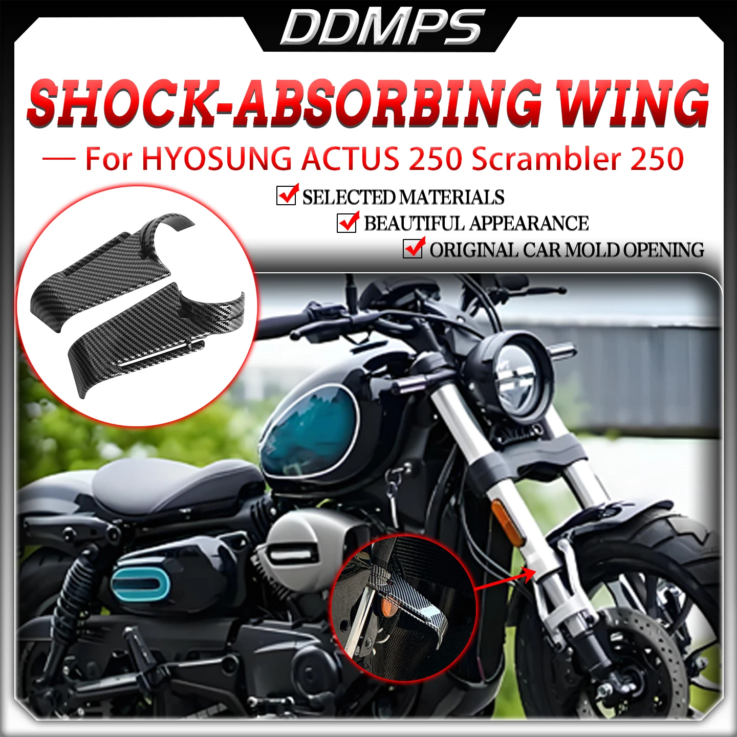 For HYOSUNG ACTUS 250 Scrambler 250 Shock-Absorbing Fixed Wing Side Wing Guide Plate Imitation Motorcycle Universal Fixed Wing
