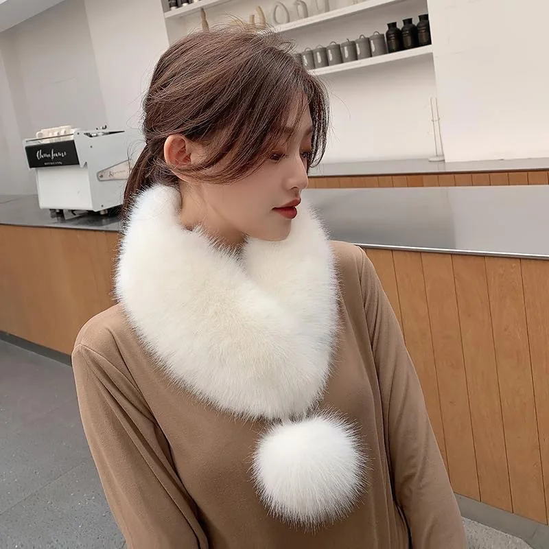 Winter Women's Faux Fox Fur Scarf Thickened Warm Luxury Texture Neck Warmer Collar Shawl Fashionable Elegant Fluffy Scarf