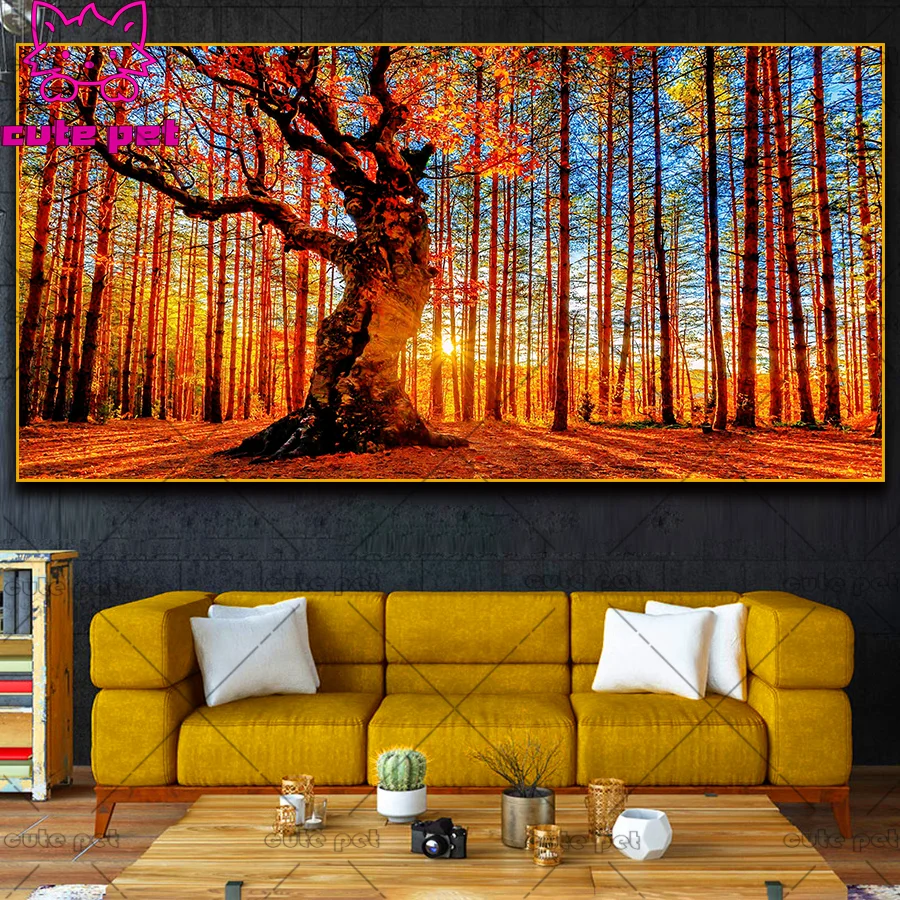 

5D полный круглый квадратный дрель большой Diy закат осенний лес алмазная живопись вышивка крестиком Алмазная головоломка вышивка мозаичный декор