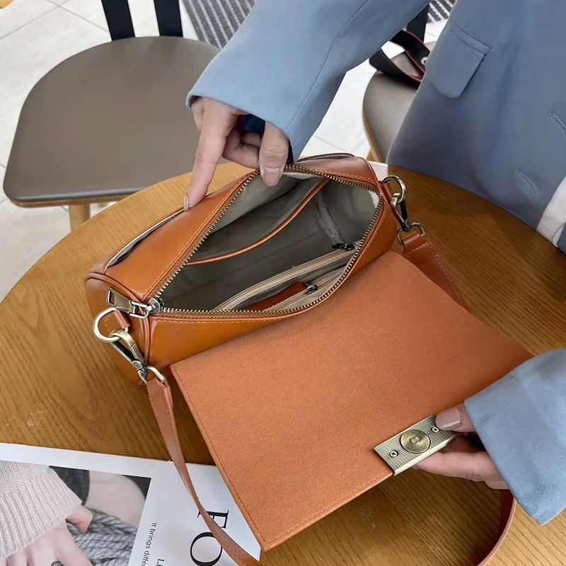 Versatile Genuine Leather Shoulder Bag for Women Crossbody Bag New Plant Tanned Head Layer Cowhide Casual Messenger Bag
